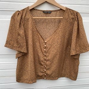 Animal print button up short sleeve loose crop top